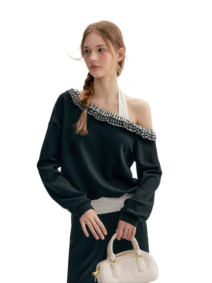 Plaid Ruffle Halter Sweatshirt