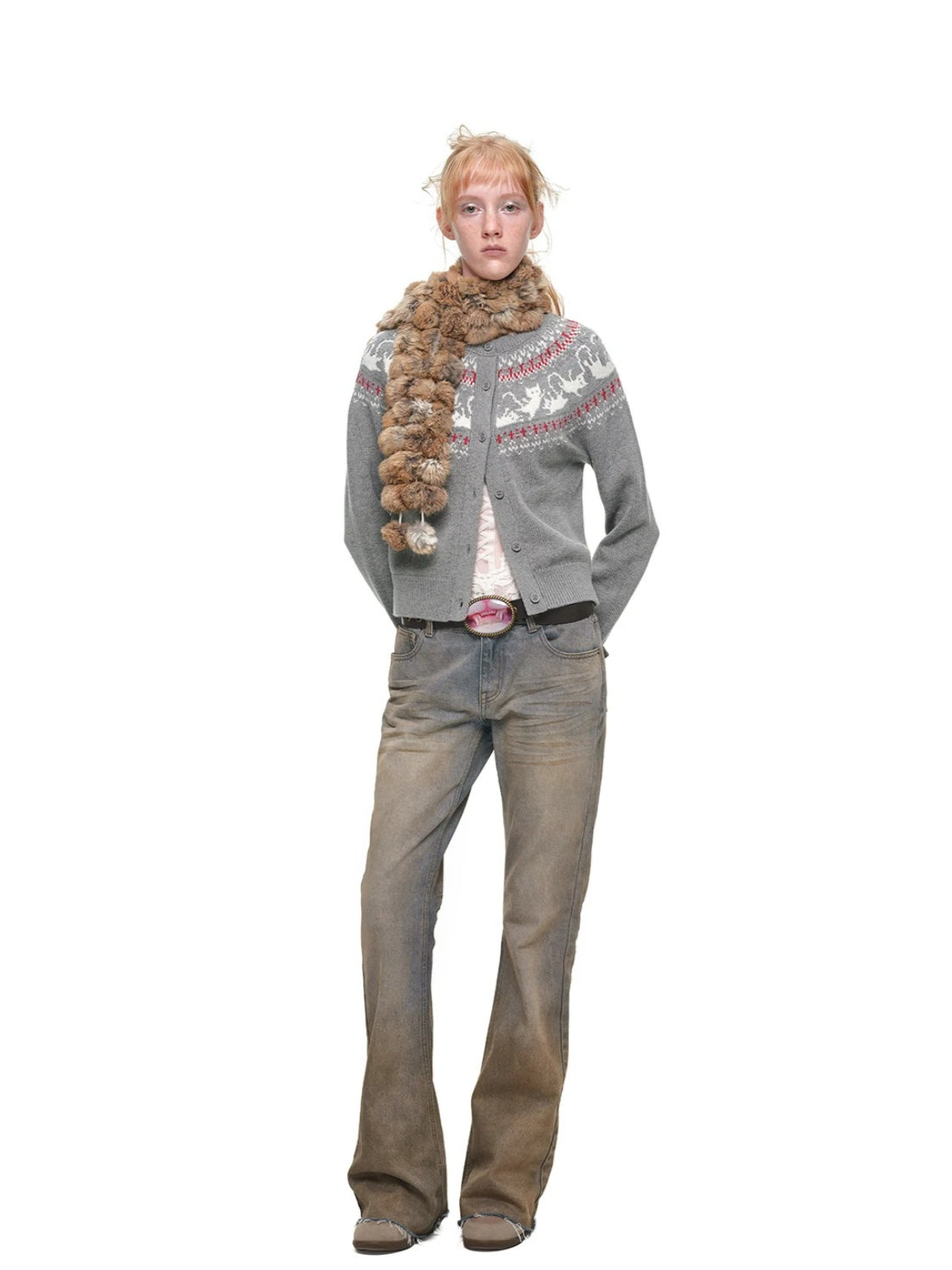 Fair Isle Cat Crewneck Cardigan
