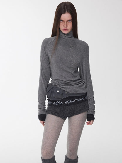 Rhinestone High Neck Raglan Knit Top