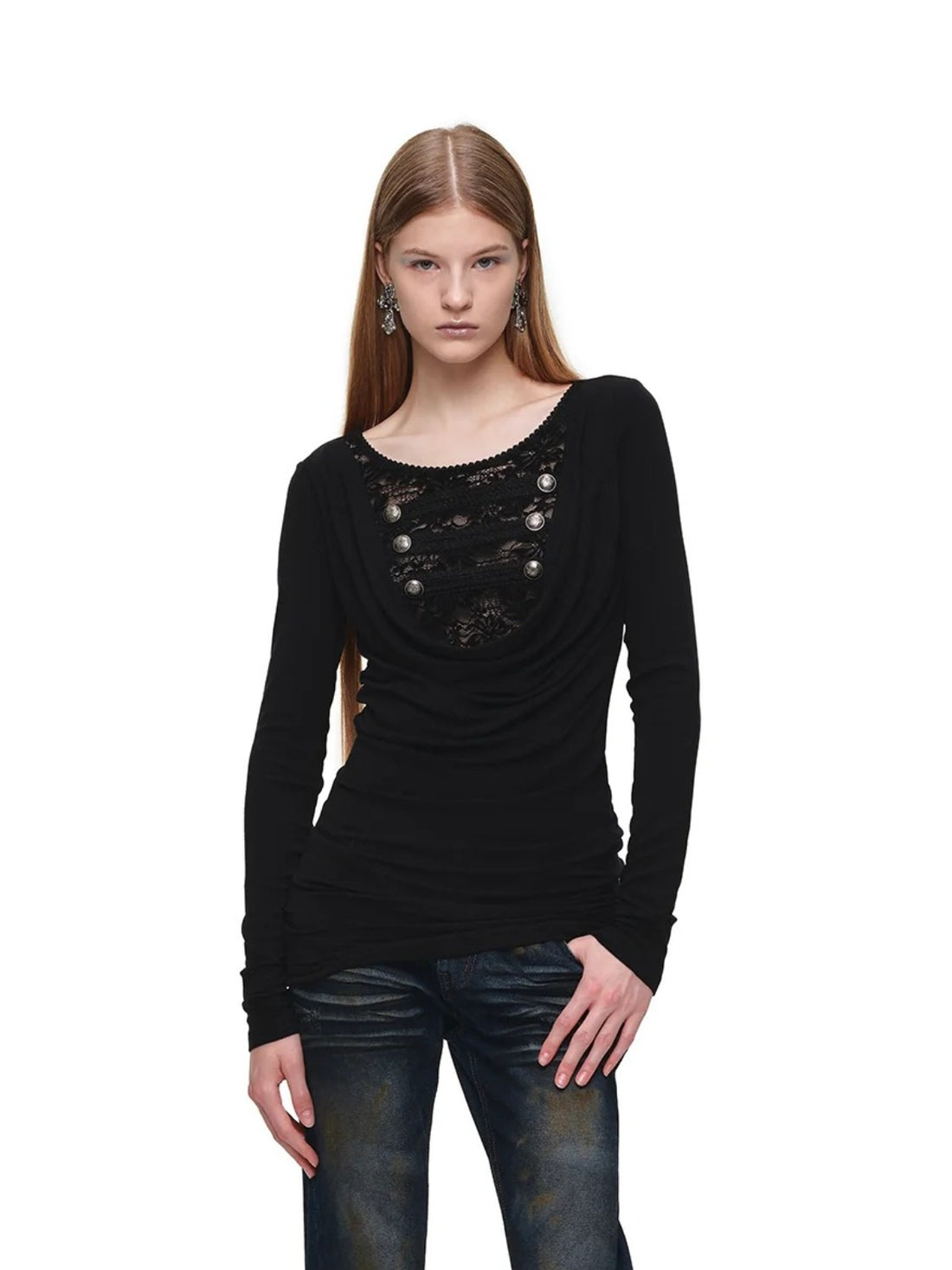 Lace Cowl Neck Knit Dress