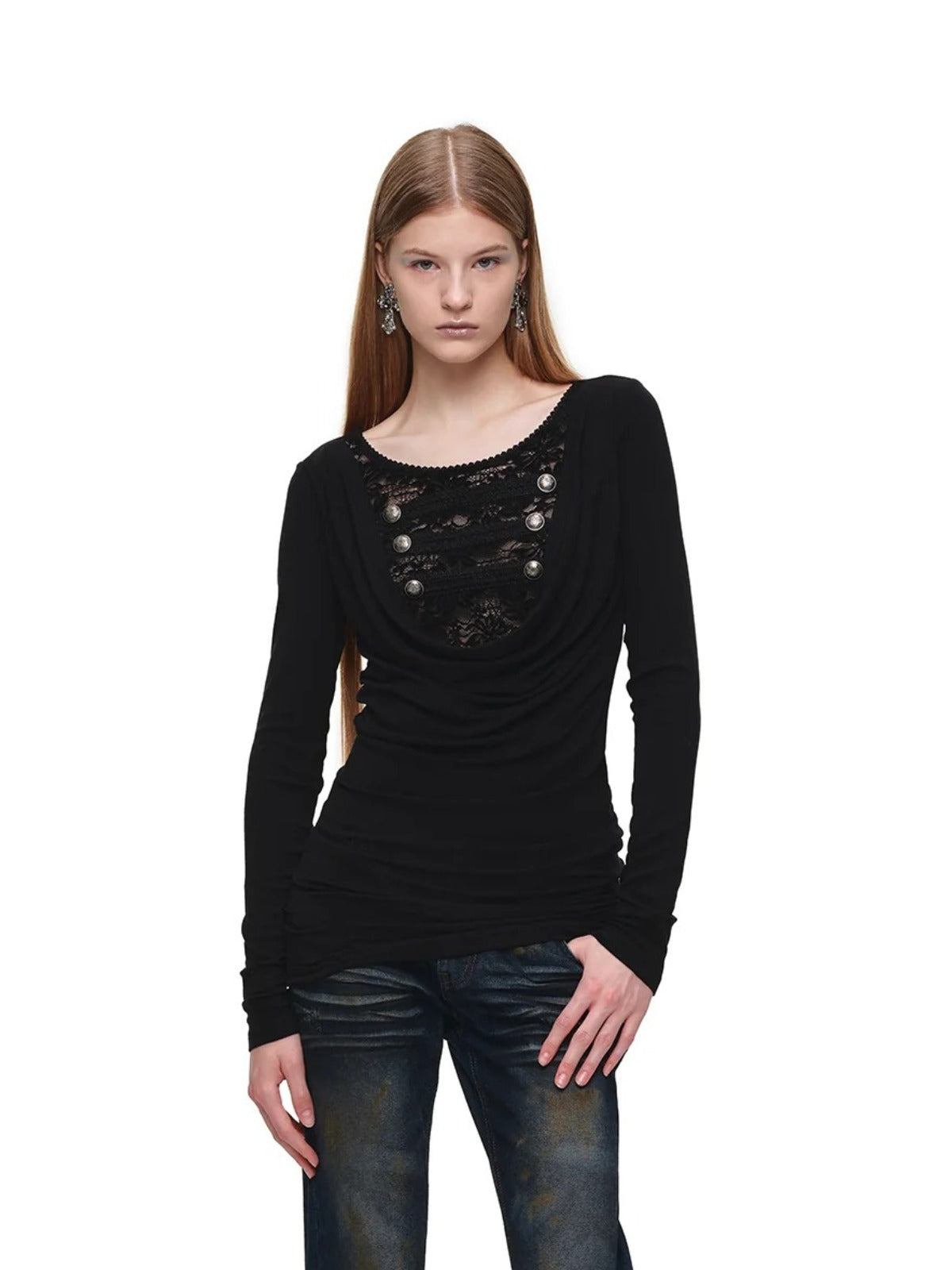 Lace Cowl Neck Knit Dress