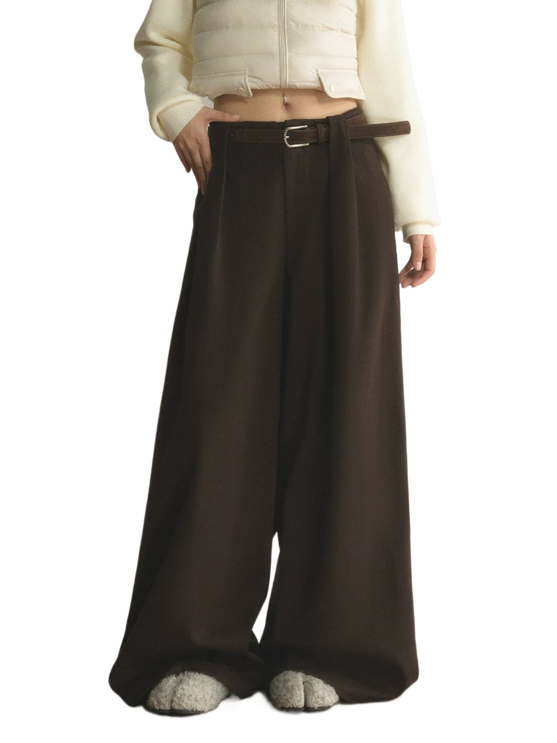 Vintage Belted Pleated Wide-Leg Pants