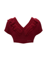 Soft Ruffle Trim V-Neck Cropped Knit Top