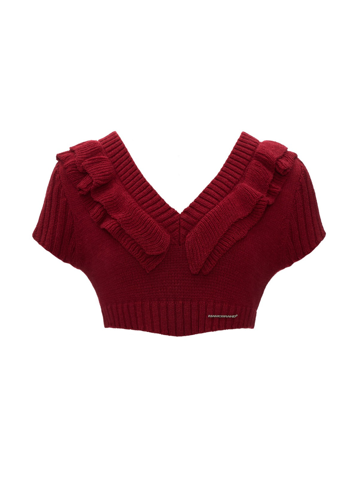 Soft Ruffle Trim V-Neck Cropped Knit Top