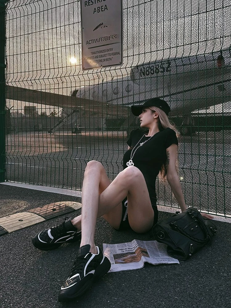 Black Quilted Casual Sneakers