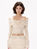 Apricot Twist Off-Shoulder Blouse & Skirt Set