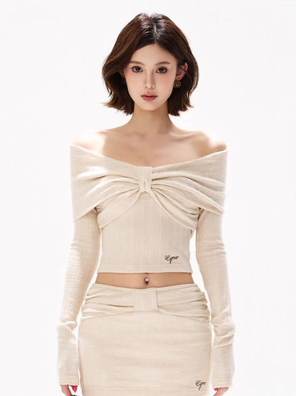Apricot Twist Off-Shoulder Blouse &amp; Skirt Set
