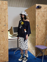 Polka Dot Contrast-Knot Bubble Midi Skirt