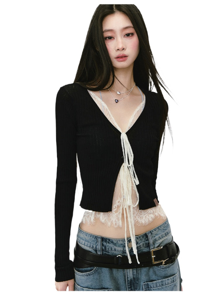 Breathable Knitted Sun Protection Lace Spliced Cardigan