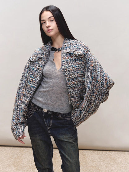 Wool Diamond-Stitch Tweed Jacket