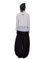 Striped Half Neck Button Knit Top
