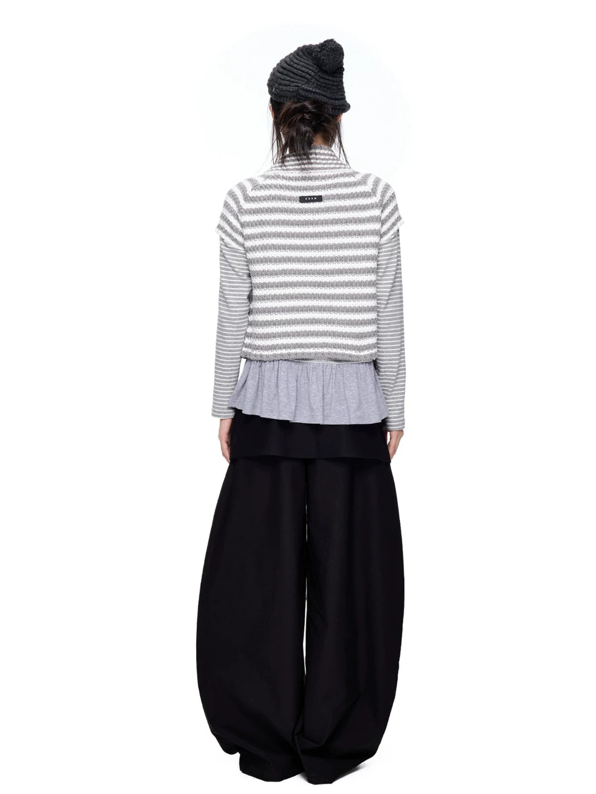 Striped Half Neck Button Knit Top