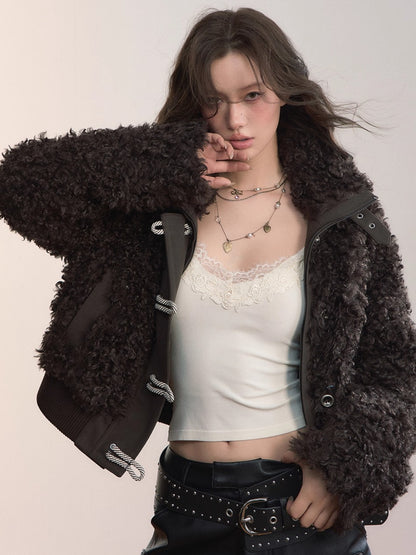 High-Neck Faux Fur Jacket