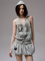 Hooded Backless Vest & Hoodie Set