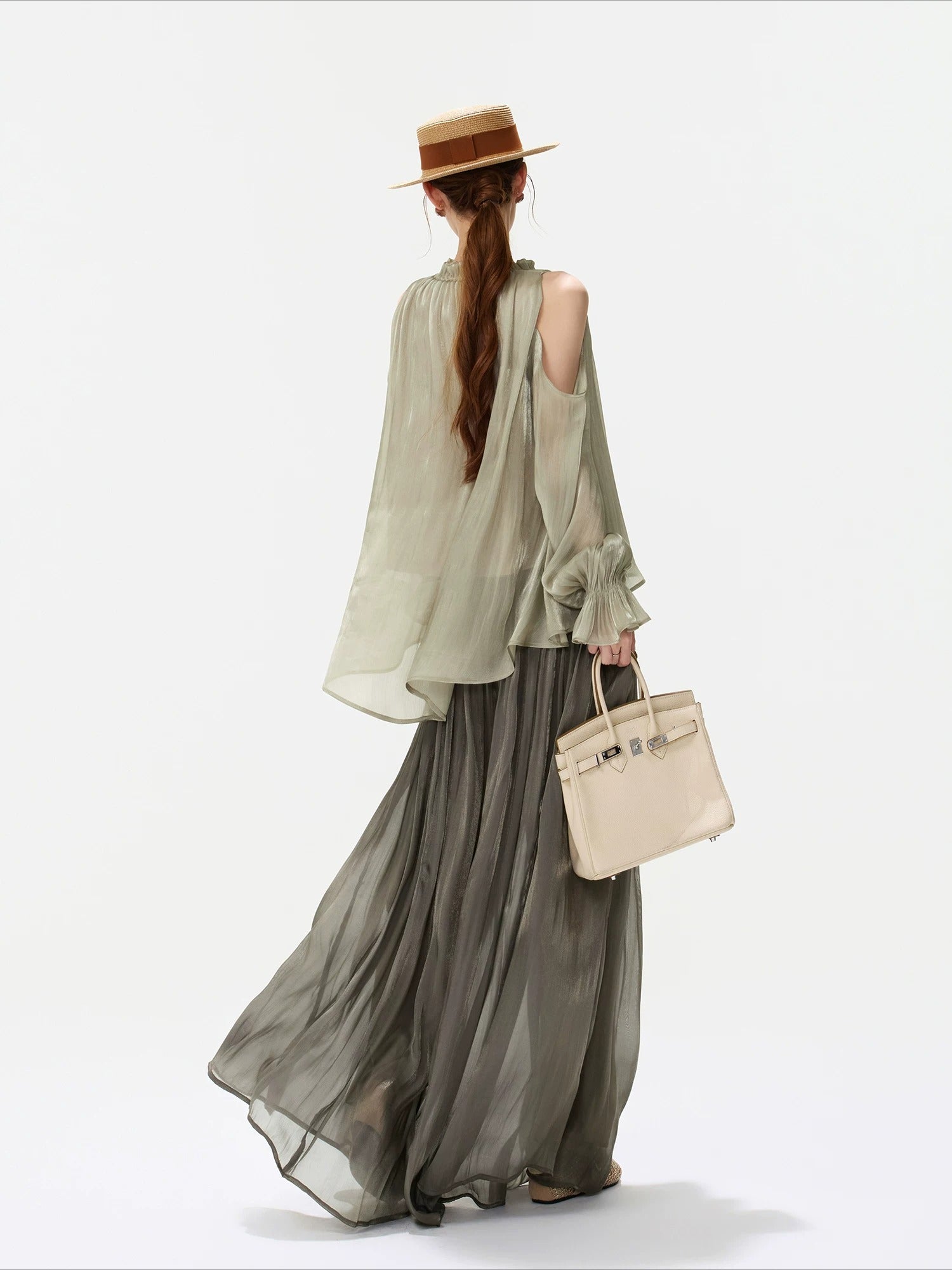 Off-Shoulder Chiffon Blouse