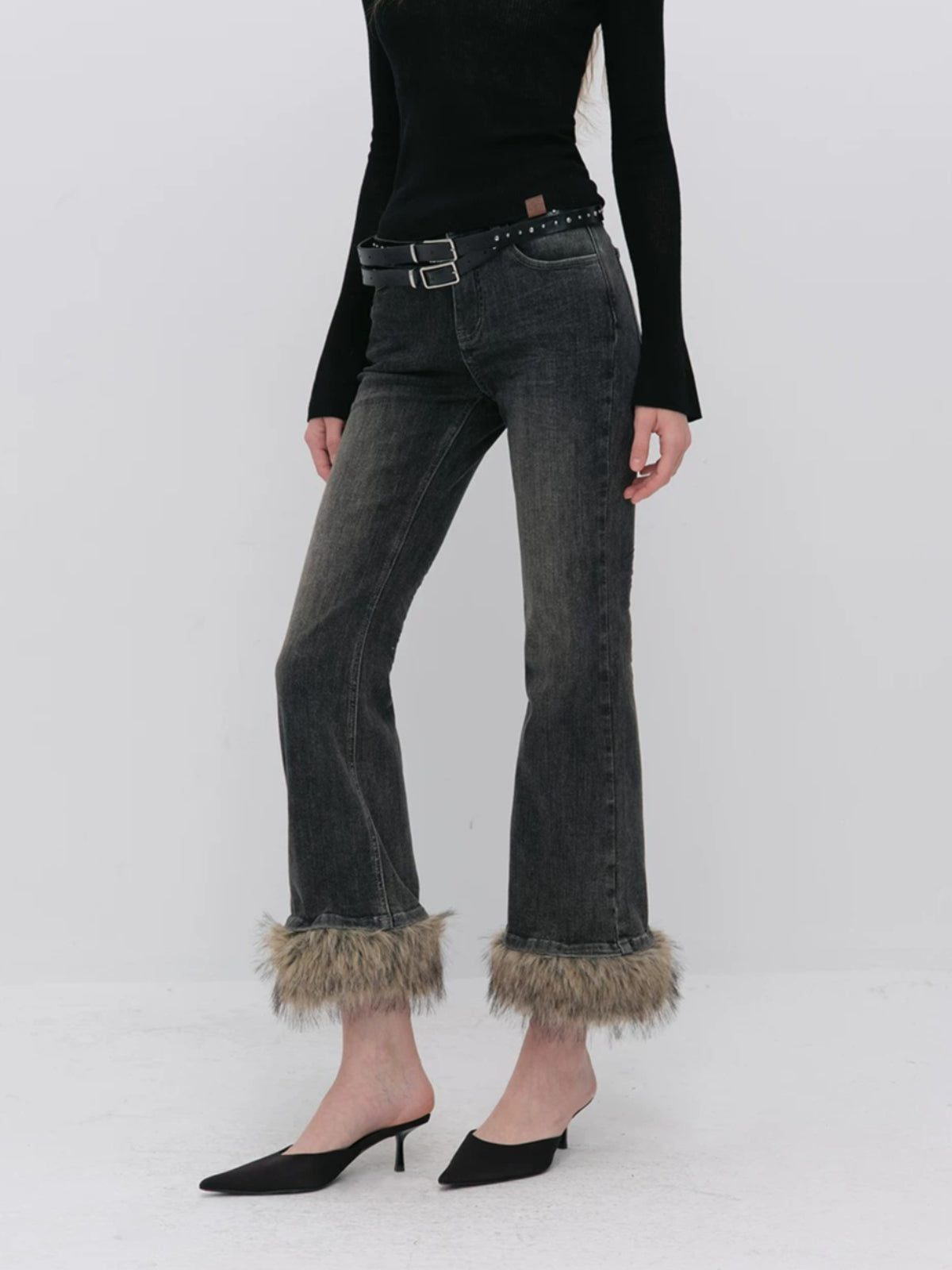 Vintage Washed Cotton Flare Jeans