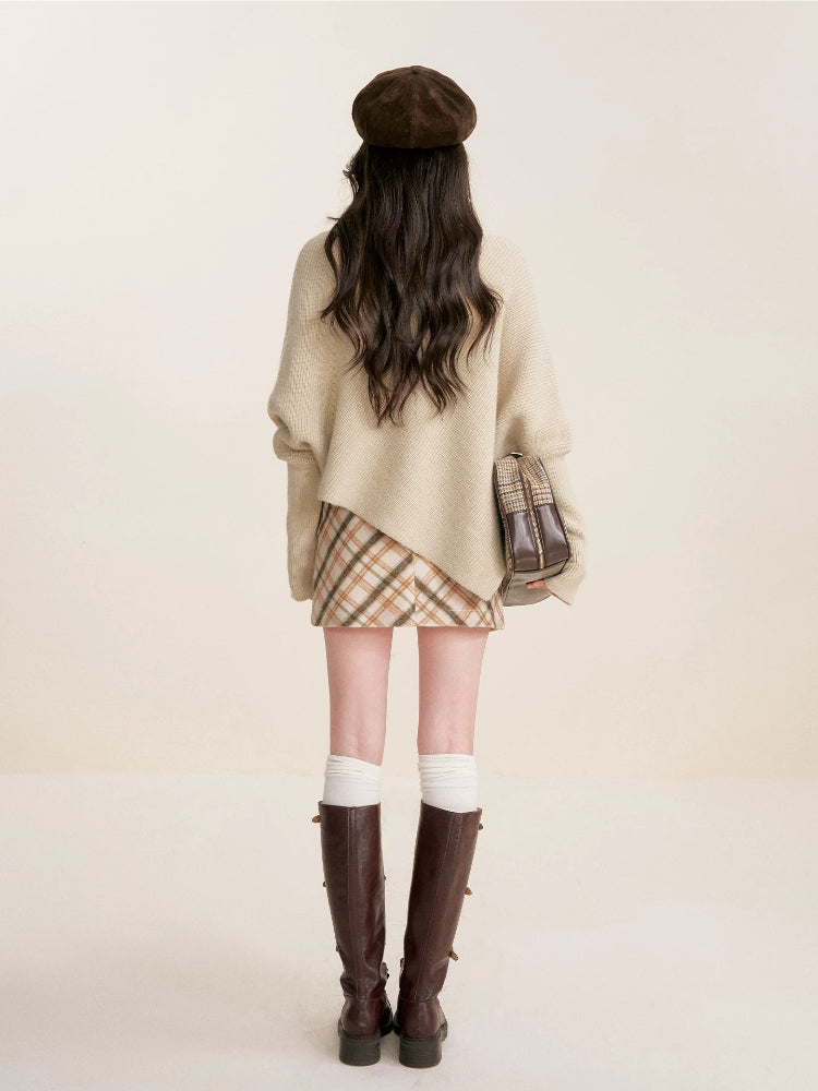 Apricot Batwing Turtleneck Sweater