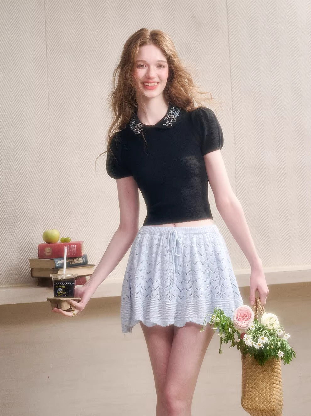 Ribbon Embroidered Knit Top