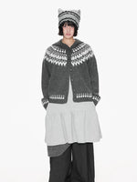 Fair Isle Hooded Knit Cardigan