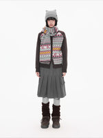 Contrast Folk Print Cardigan Set