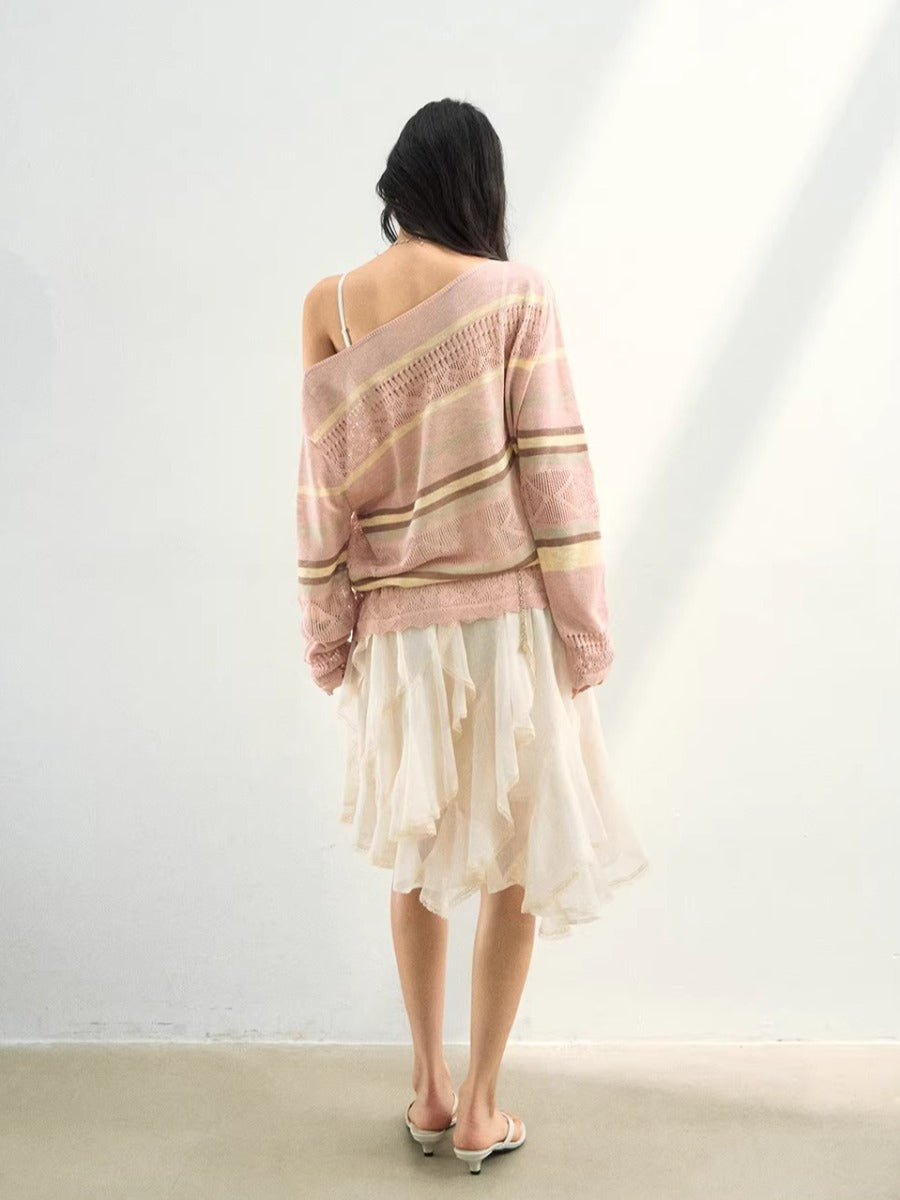 Stripe Openwork Knit Sweater