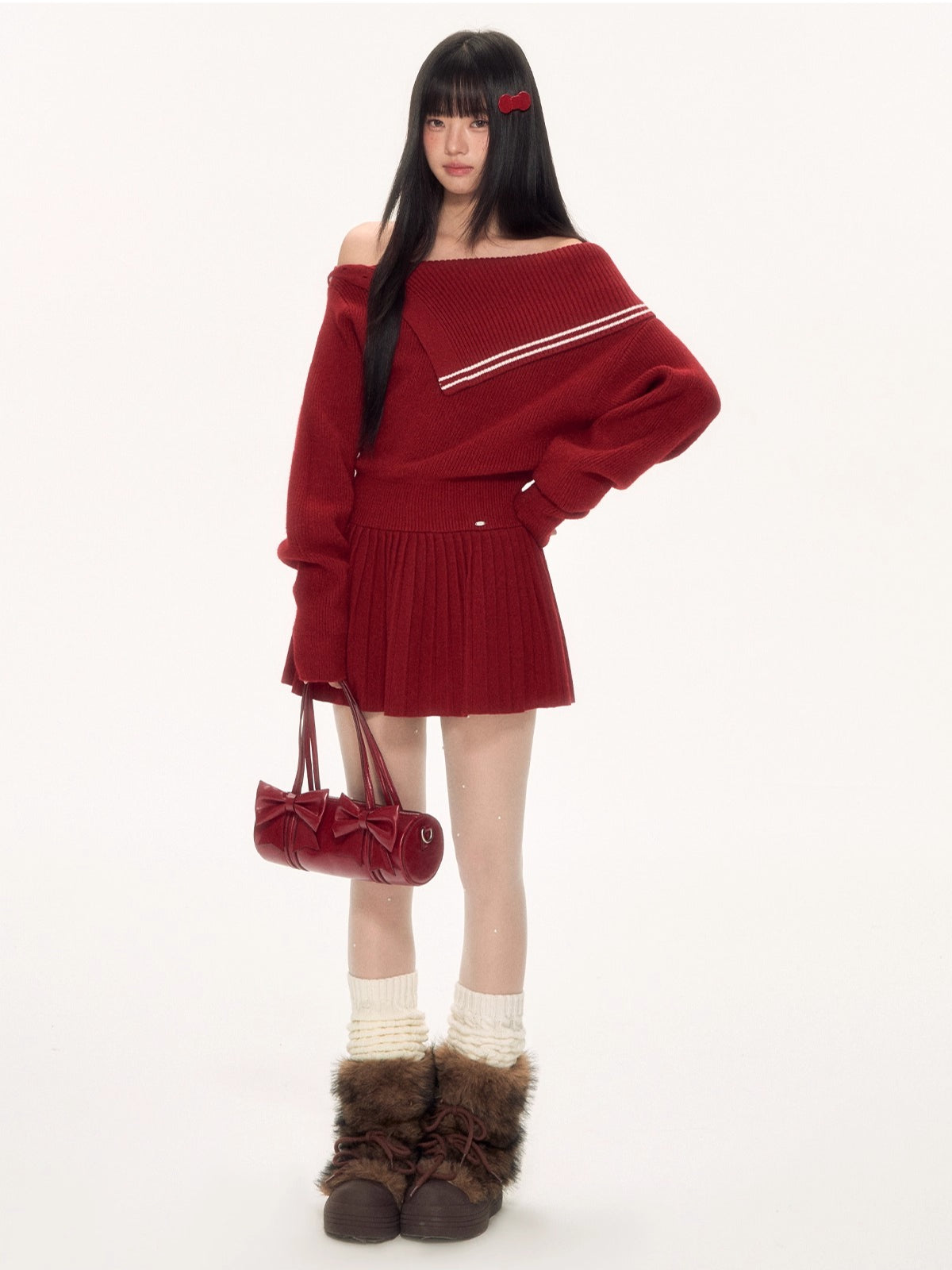 Red Asymmetric Sailor Off-Shoulder Dress