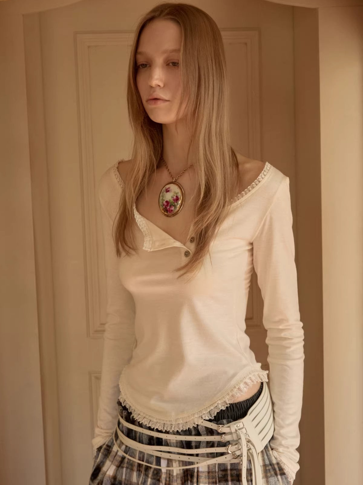 Lace Trim Henley Top