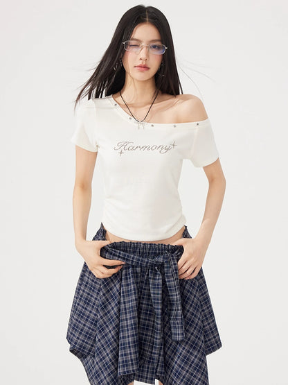 Plaid Tie Up Irregular Shirt Skirt