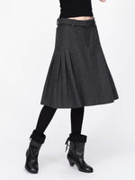 Wool Belted A Line Pleated Skirt