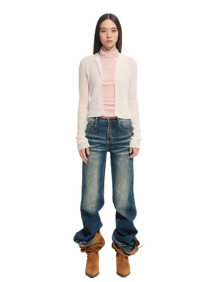 Alpaca Mohair Slim Fit Hollow-out Knit Top