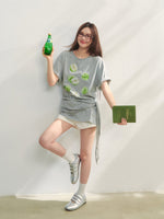Fruit Print Lace-Trimmed Tie-Up T-shirt