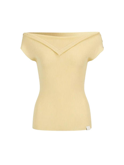 Layered Collar Off-Shoulder Knit Top