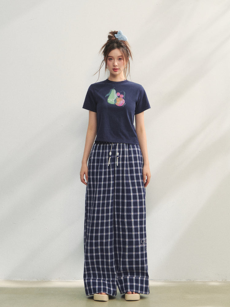 Printed Pearl-Decorated Short-Sleeve T-Shirt