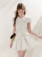 Lace-Paneled Collared Shirt Dress