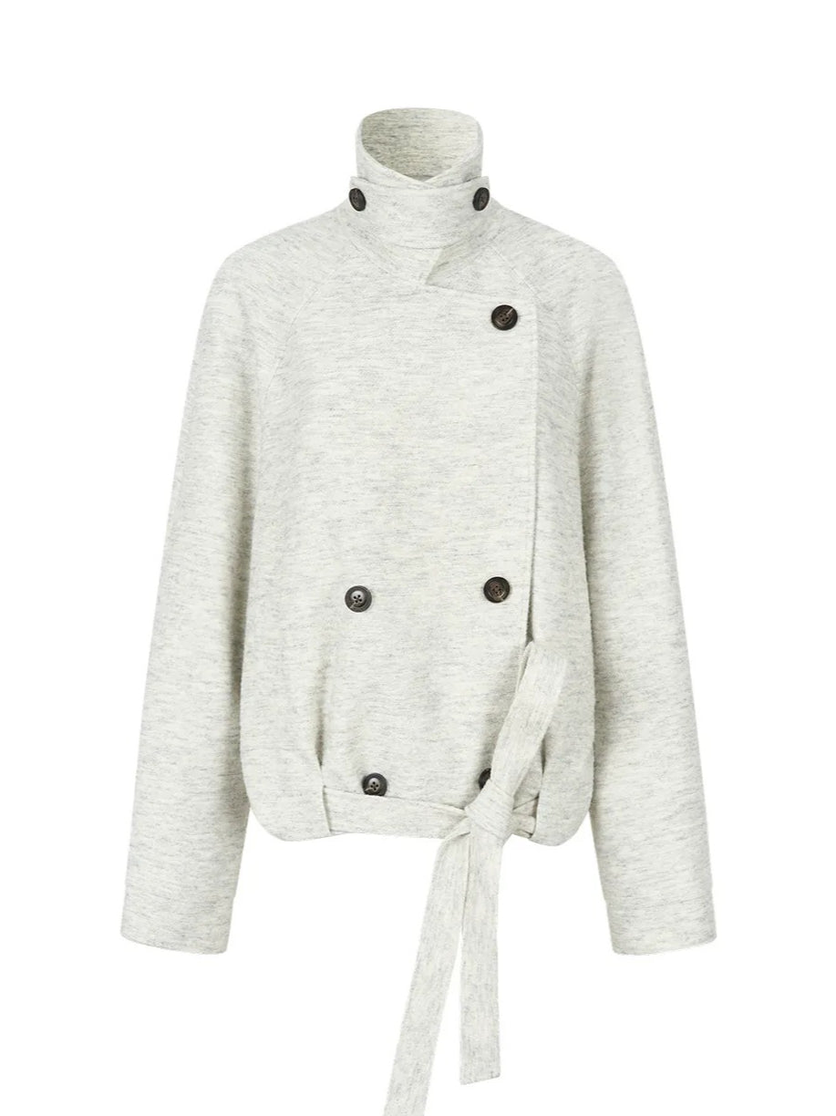 Cropped Wool-Blend Wrap Coat