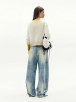 Denim Pleated Wide Leg Pants