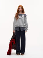 Plaid Embroidery Off-Shoulder Sweatshirt