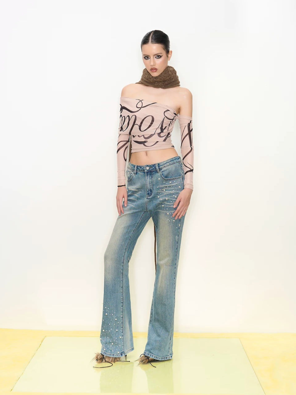 Printed Cowl Off-Shoulder Top