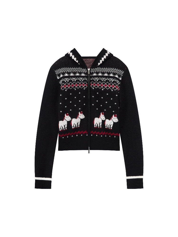 Merino Horse Knit Hoodie