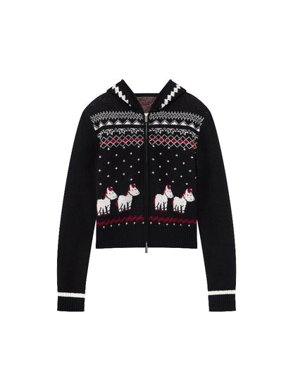 Merino Horse Knit Hoodie