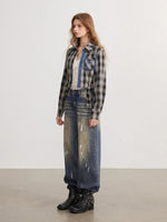 Frayed Plaid Shirt Jacket