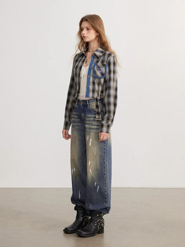 Frayed Plaid Shirt Jacket