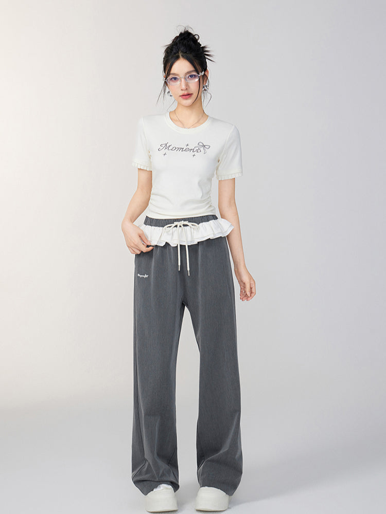 Lace Panel Shoulder Short-Sleeve