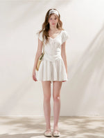 Lace-Trim Tie-Front T-Shirt & Skort Set