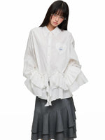 Irregular Ruffle Stripe Long Shirt