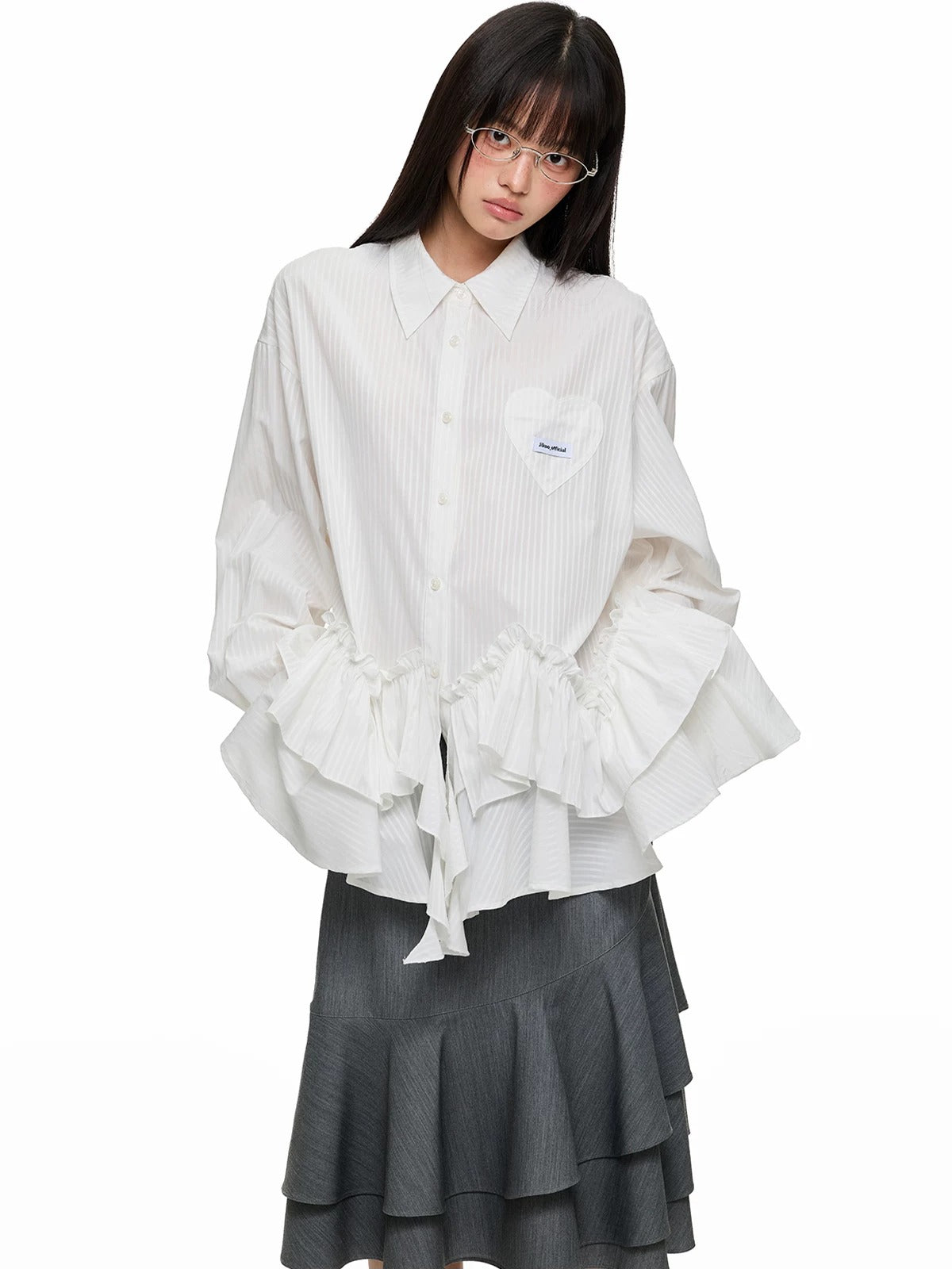 Irregular Ruffle Stripe Long Shirt