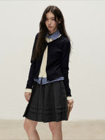 Plaid Collar Layered Knit Top