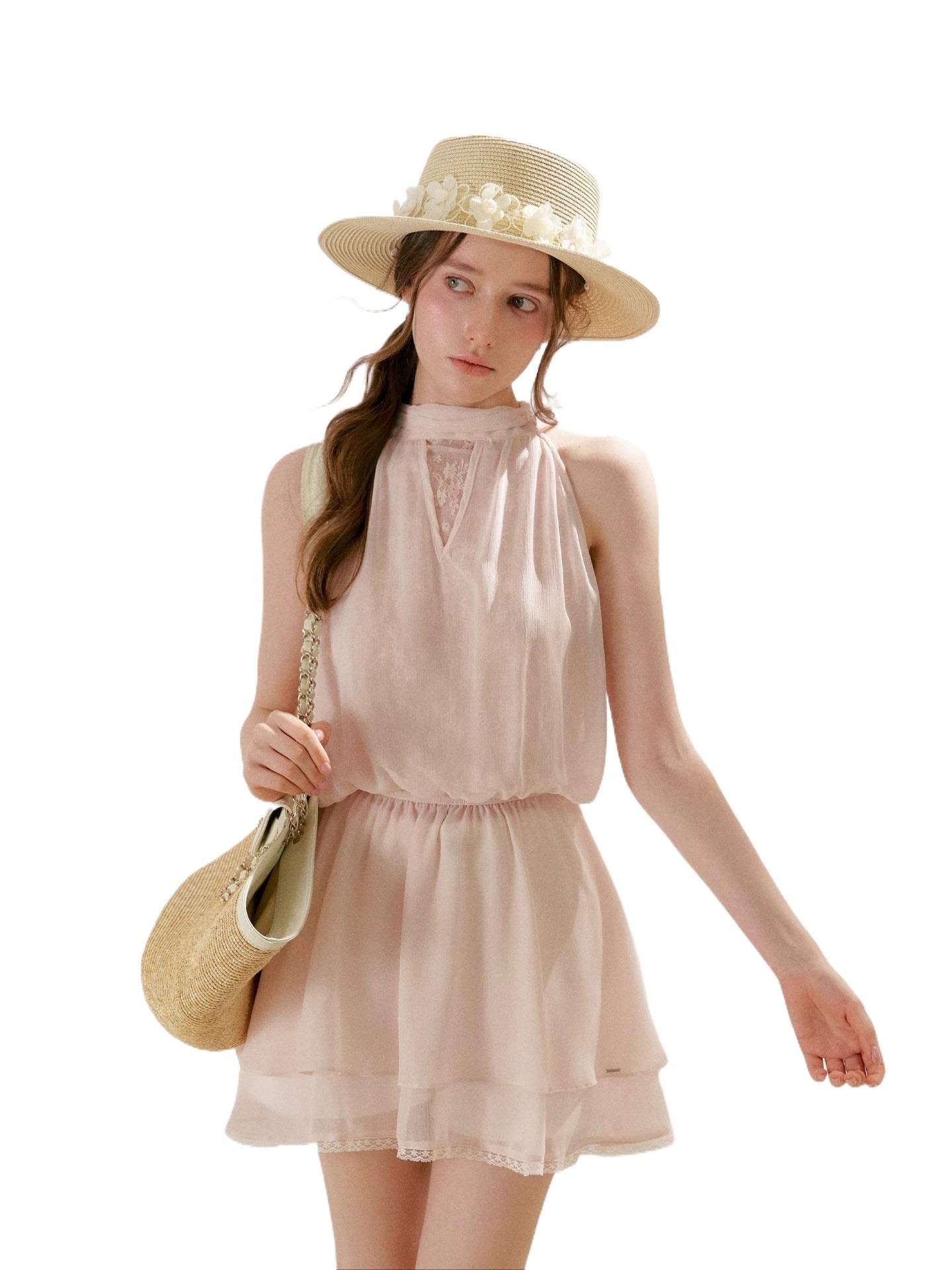 Chiffon Lace Halter Dress