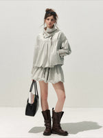Blue Gray Plaid Trench Coat Set