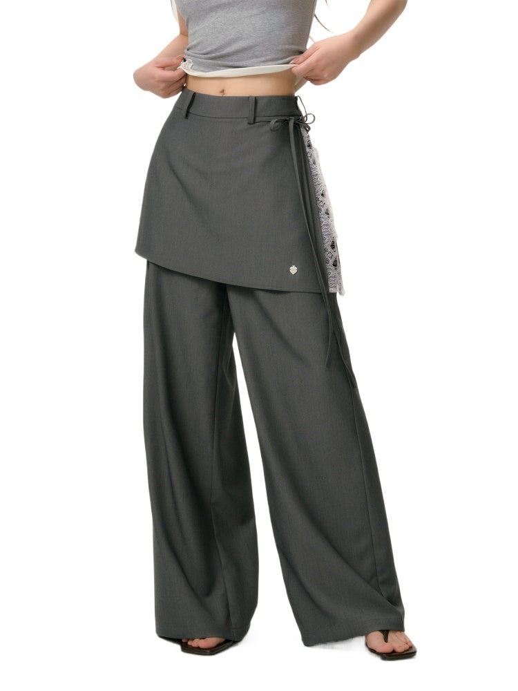 Patchwork Fake Two-Piece Wide-Leg Suit Pants